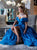 Sweep Train Blue Evening Dresses with Slit
