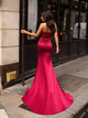 V Neck Mermaid Burgundy Sleeveless Prom Dresses with Split