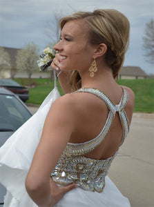 Sweep Train White Beadings Evening Dresses