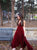 A Line Sleeveless Sweep Train Velvet Prom Dresses