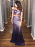Two Piece Off the Shoulder Purple Ombre Sequined Prom Dress LBQ2390