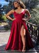 Spaghetti Straps V Neck Evening Dress With Split 