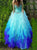 Blue Sleeveless Sweep Train Prom Dresses