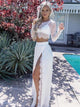Sweep Train White Evening Dresses with Slit