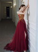 Sweep Train Red Evening Dresses with Slit