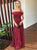 Dark Red Lace Off the Shoulder Prom Dresses