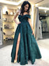 A Line Off The Shoulder Lace Split Side Prom Dresses LBQ2475