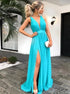 A Line V Neck Blue Chiffon Prom Dress With Split LBQ3170