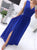A Line V Neck Blue Long Chiffon Prom Dresses