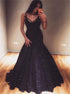 Spaghetti Straps Sleeveless Mermaid Tulle Sequins Prom Dress LBQ1692