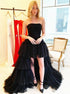 A Line Strapless Black High Low Tulle Pleats Prom Dresses LBQ2183