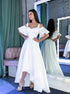 White A Line High Low Pleats Chiffon Prom Dresses LBQ2690