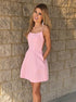 A Line Spaghetti Straps Pink Lace Up Homecoming Dress with Pockets LBQH0104