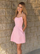 A Line Spaghetti Straps Pink Lace Up Homecoming Dresses 