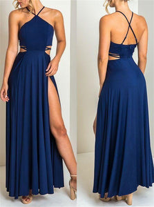 Floor Length Slit Royal Blue Evening Dresses