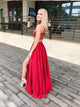 Sweep Triain Red Satin Prom dresses