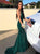 Green Lace Beaded Backless Mermaid V Neck Prom Dress