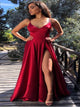A Line Satin Red Prom Dresses