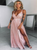 A Line Spaghetti Straps V Neck Satin Prom Dresses with Slit