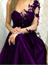 Purple Scoop Lace One Shoulder Long Sleeves Satin Prom Dresses LBQ1920