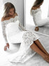 Long Sleeves Lace Appliques Sheath White Off the Shoulder Prom Dresses LBQ2078