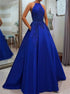 Royal Blue Halter Satin Appliques Prom Dresses LBQ2512