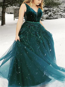 Sweep Train Sleeveless Green Prom Dresses