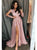 Pink Long Sleeves Slit Chiffon Prom Dresses