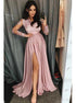 Pink Long Sleeves Slit Chiffon Prom Dresses LBQ1717