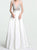 A Line V Neck Satin White Prom Dresses with Beadings