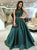 A Line Jewel Open Back Beaded Satin Prom Dresses 