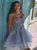 A Line Strapless Tulle Sequin Short Prom Dresses