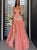 Sweep Train Sleeveless Slit Pink Prom Dresses