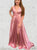 A Line V Neck Criss Cross Back Pink Satin Prom Dresses