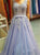A Line V Neck Tulle Appliques Open Back Prom Dresses