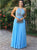 A Line Halter Chiffon Blue Lace Long Prom Dresses