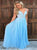 A Line Sequins Sweep Train Sky Blue Prom Dresses