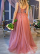 Sweep Train Pink Evening Dresses With Split 