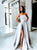 Slit A Line Prom Dresses Satin Silver Prom Dresses 