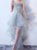 A Line Grey Strapless Layered Appliques Prom Dresses