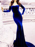 Off the Shoulder Long Sleeves Mermaid Velvet Prom Dresses LBQ1408