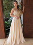 Beading A Line Chiffon Round Neck Cap Sleeves Prom Dress LBQ3131