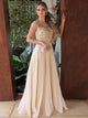 Beading A Line Chiffon Round Neck Cap Sleeves Prom Dresses