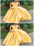 A Line Yellow Satin Sweetheart Prom Dress with Pleats LBQ1019