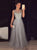 A Line Scoop Beadings Tulle Silver Prom Dresses