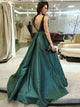 Dark Green Open Back Sleeveless Prom Dresses