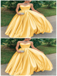 A Line Yellow Satin Sweetheart Prom Dresses with Pleats
