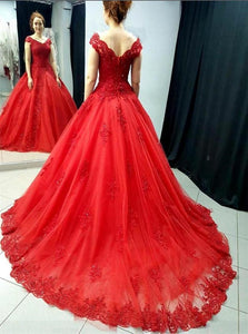 Ball Gown Off the Shoulder Tulle Appliques Prom Dresses