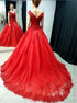 Ball Gown Red Off the Shoulder Tulle Appliques Prom Dresses LBQ3917