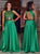 A Line Scoop Sleeveless Green Satin Open Back Prom Dress with Beading